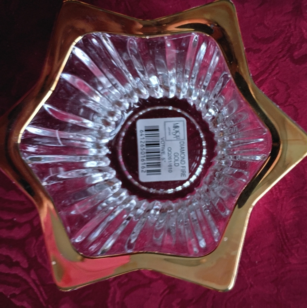 MIKASA, Diamond Fire Gold Crystal 5" Votive Candle Holder, NIB, 2 Available